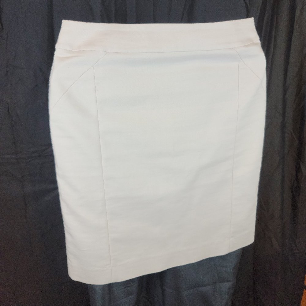 H&M Pencil Skirt Cream Beige Lined Above Knee Cotton Stretch Career Size 10